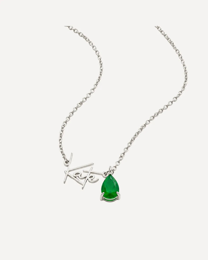 Women Signature Name Necklace with Birthstone