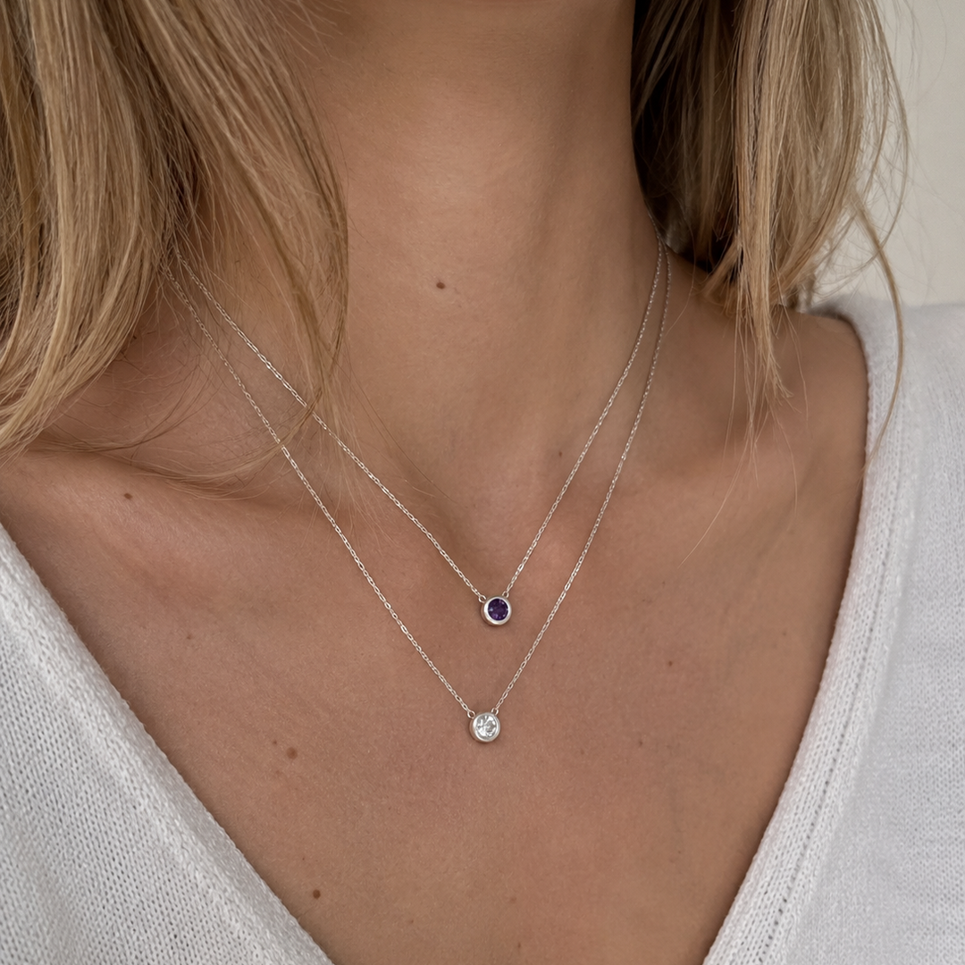 Birthstone Pendants Necklace Silver