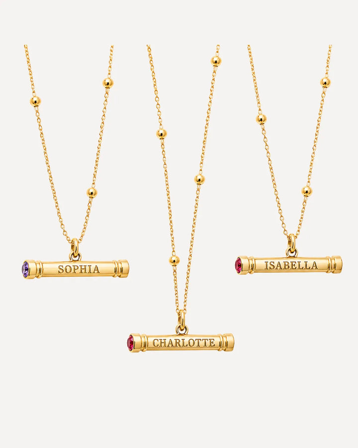 Sophia Engraved Bar Necklace with Birthstone
