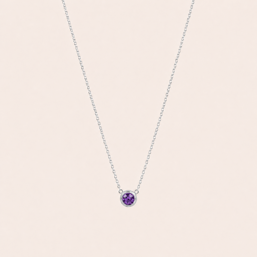 Birthstone Pendants Necklace Silver Feb