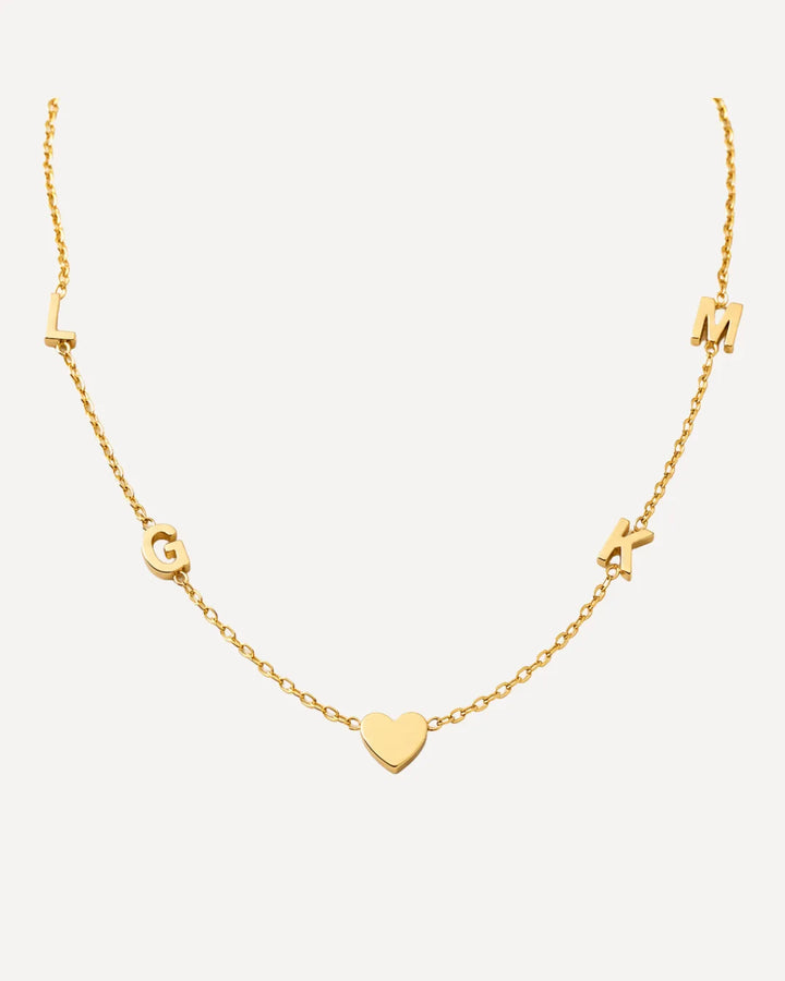 Emma Multi Initial Necklace with Heart Charm