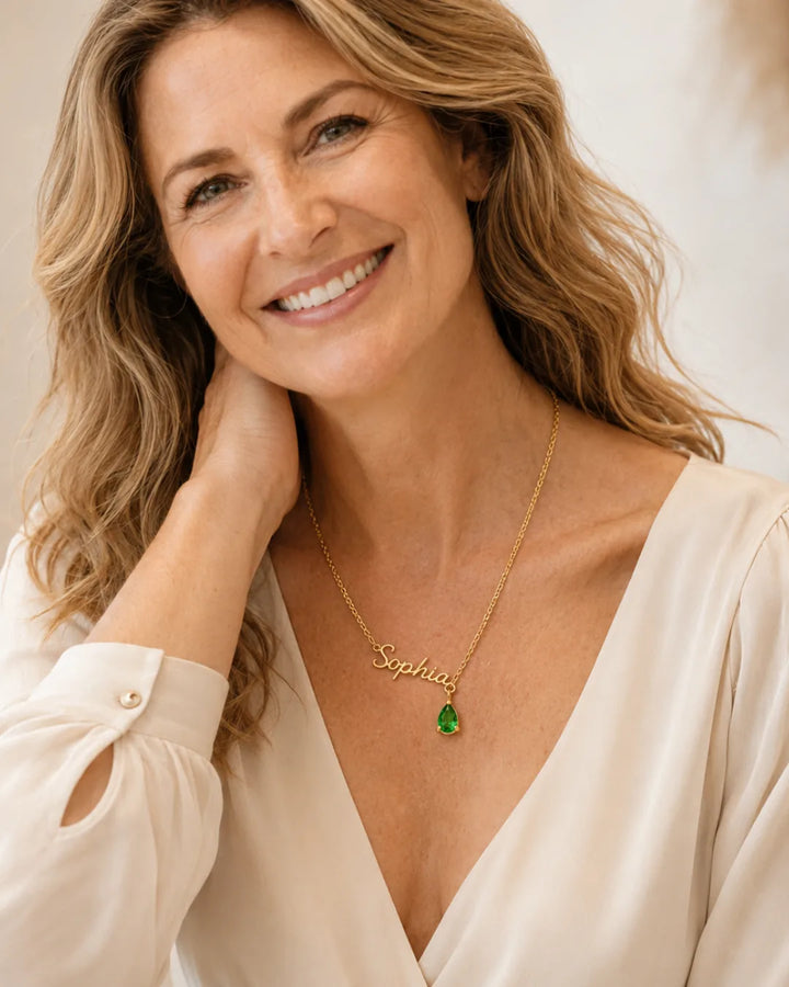 Women Signature Name Necklace with Birthstone