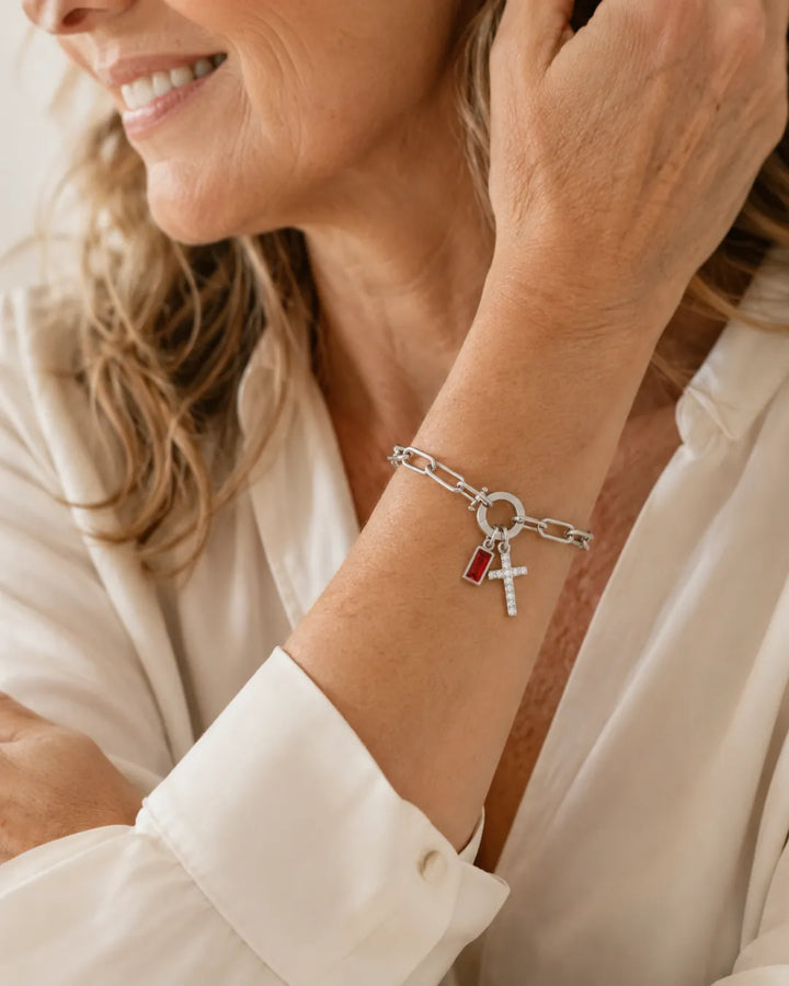Grace Birthstone Bracelet with Cross Charm