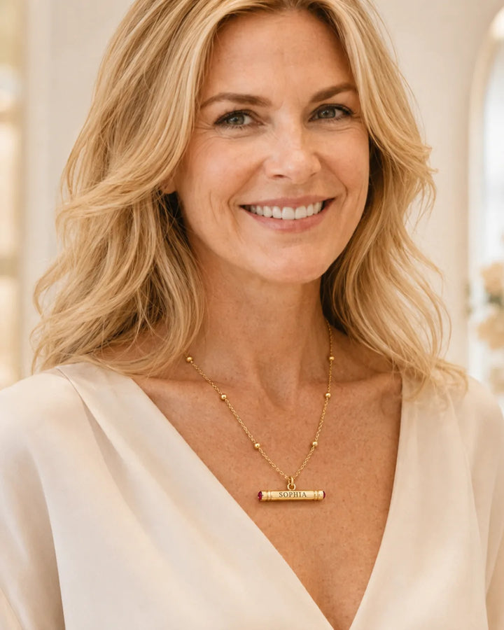Sophia Engraved Bar Necklace with Birthstone