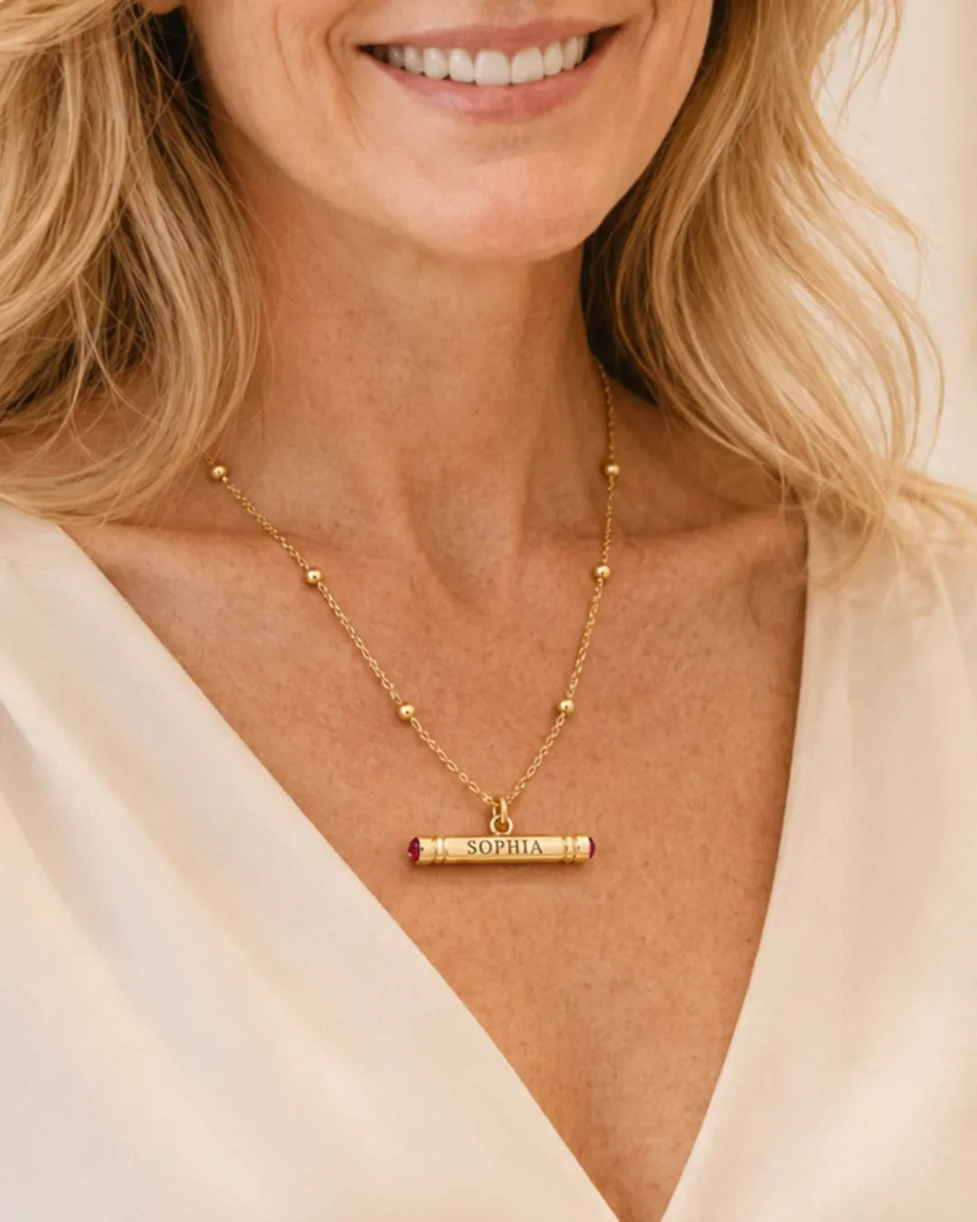 Sophia Engraved Bar Necklace with Birthstone