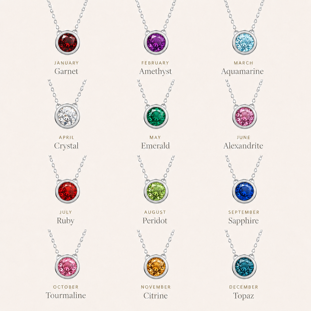 Birthstone Pendants Necklace Silver