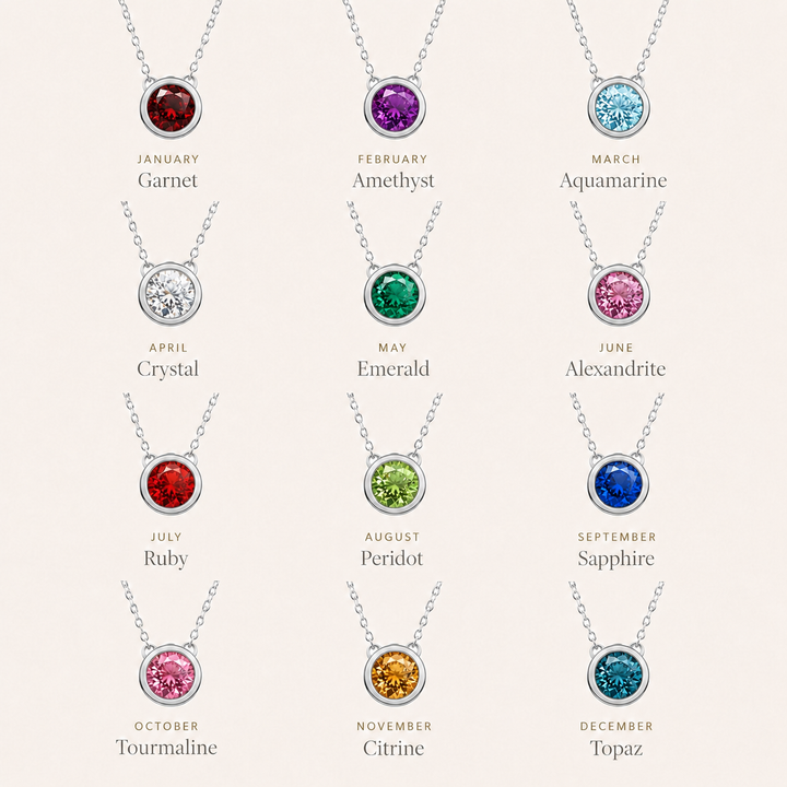 Birthstone Pendants Necklace Silver