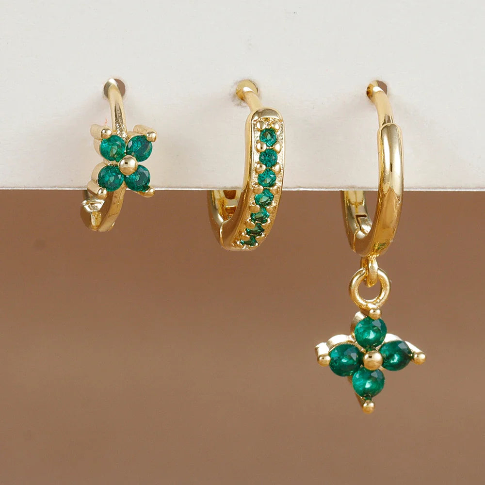 Liliana Earring Set - Gold + Green