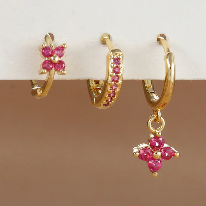 Liliana Earring Set - Gold + Pink