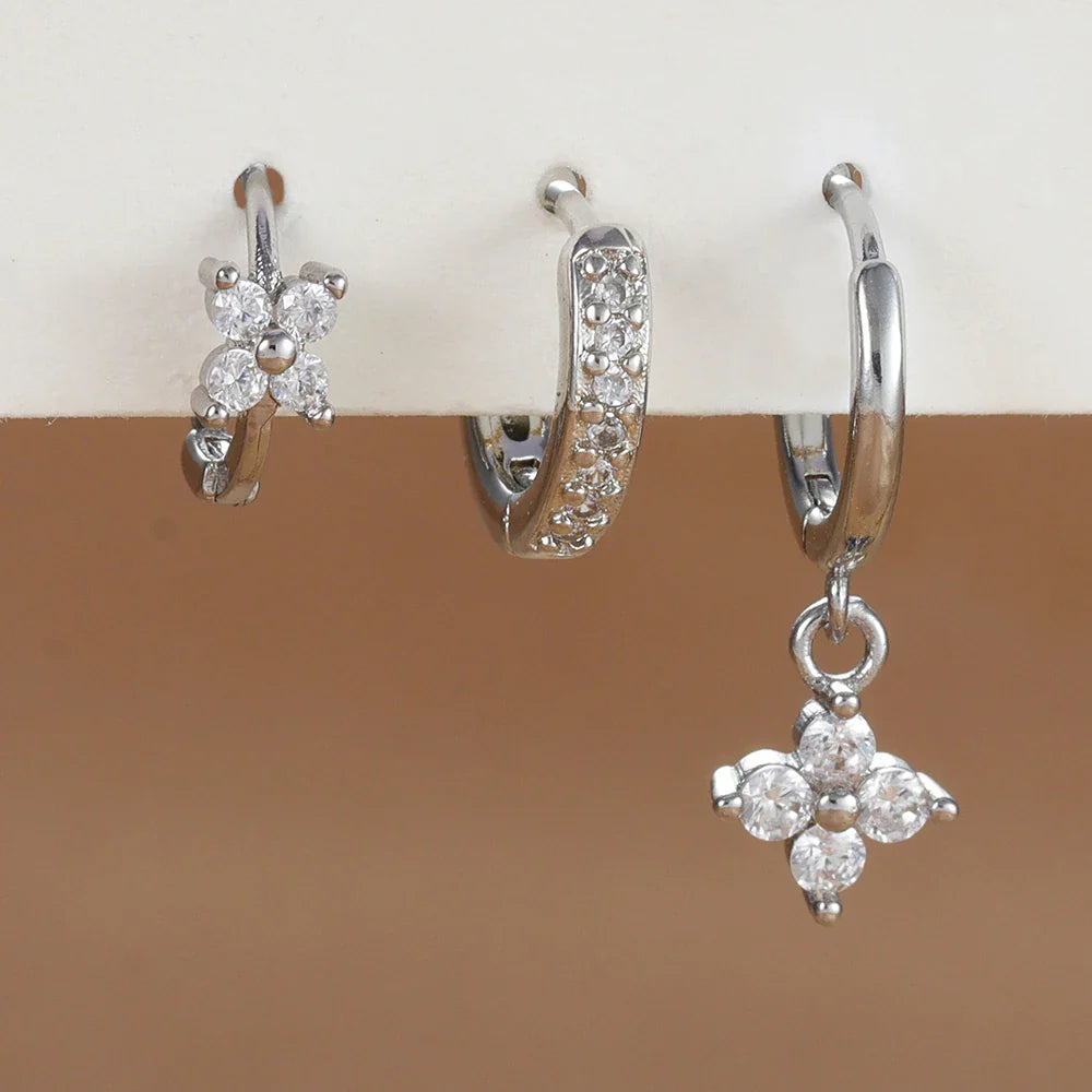 Liliana Earring Set - Silver + White