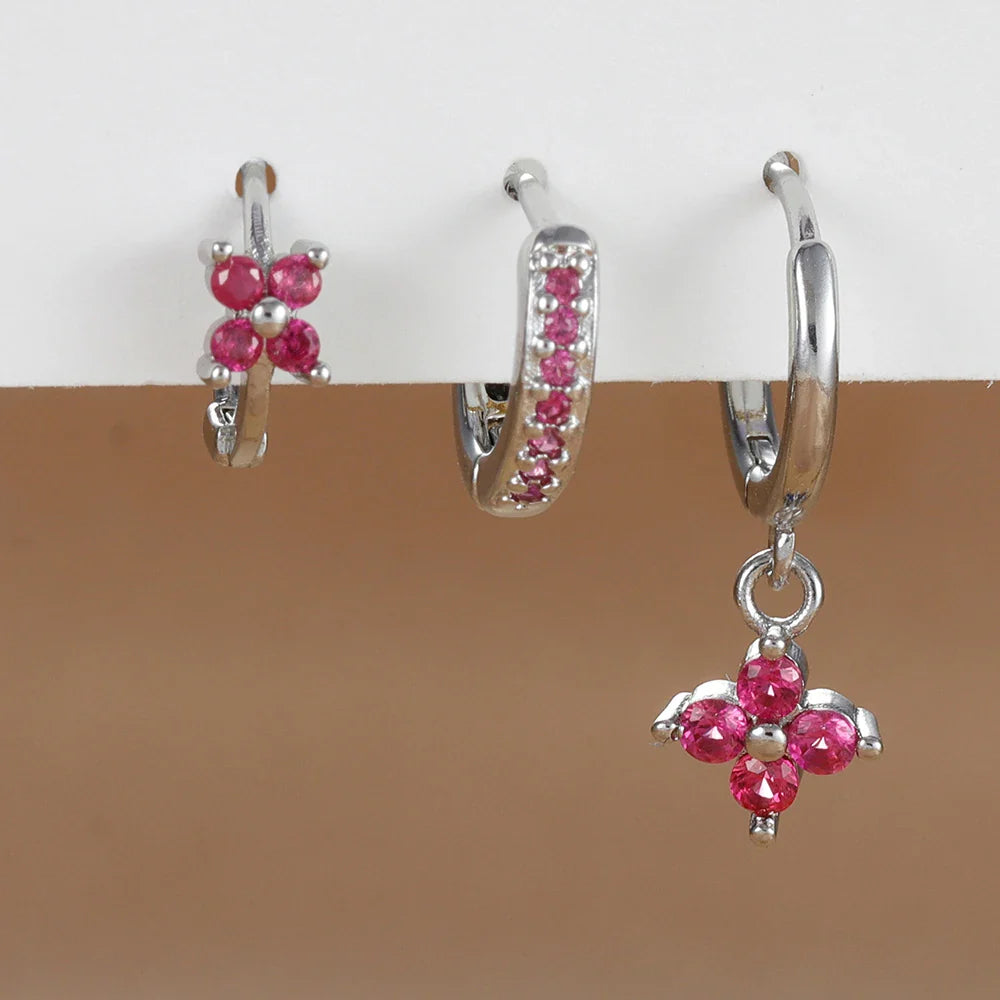 Liliana Earring Set - Silver + Pink