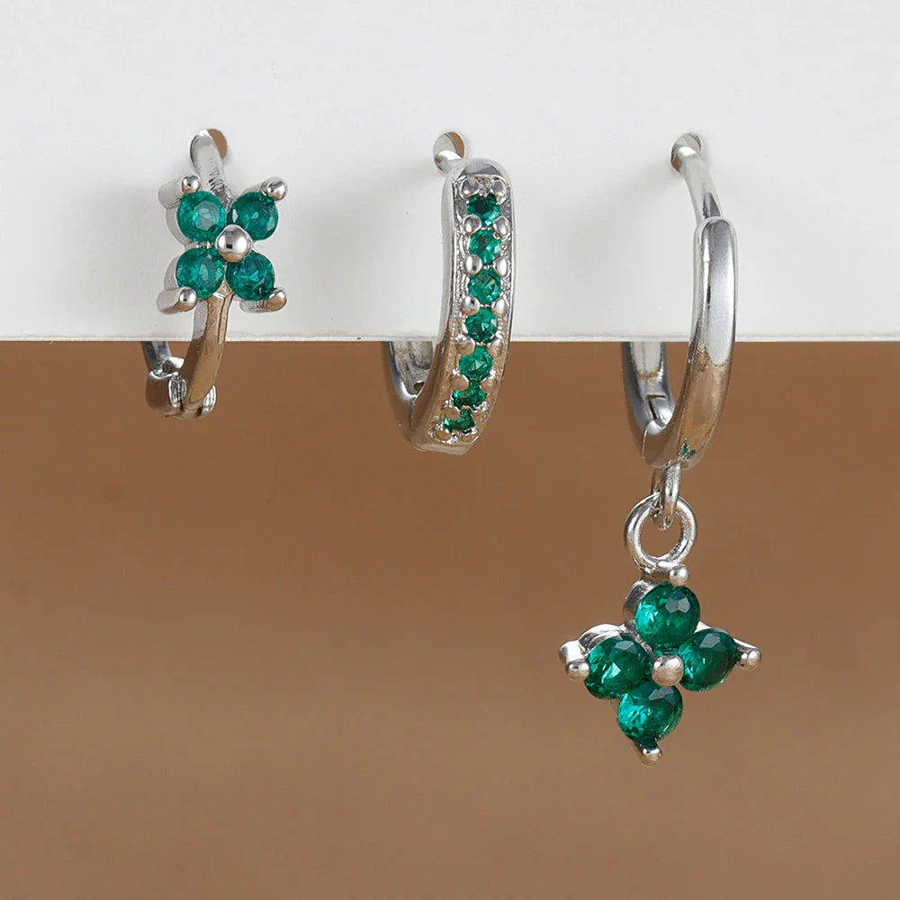 Liliana Earring Set - Silver + Green