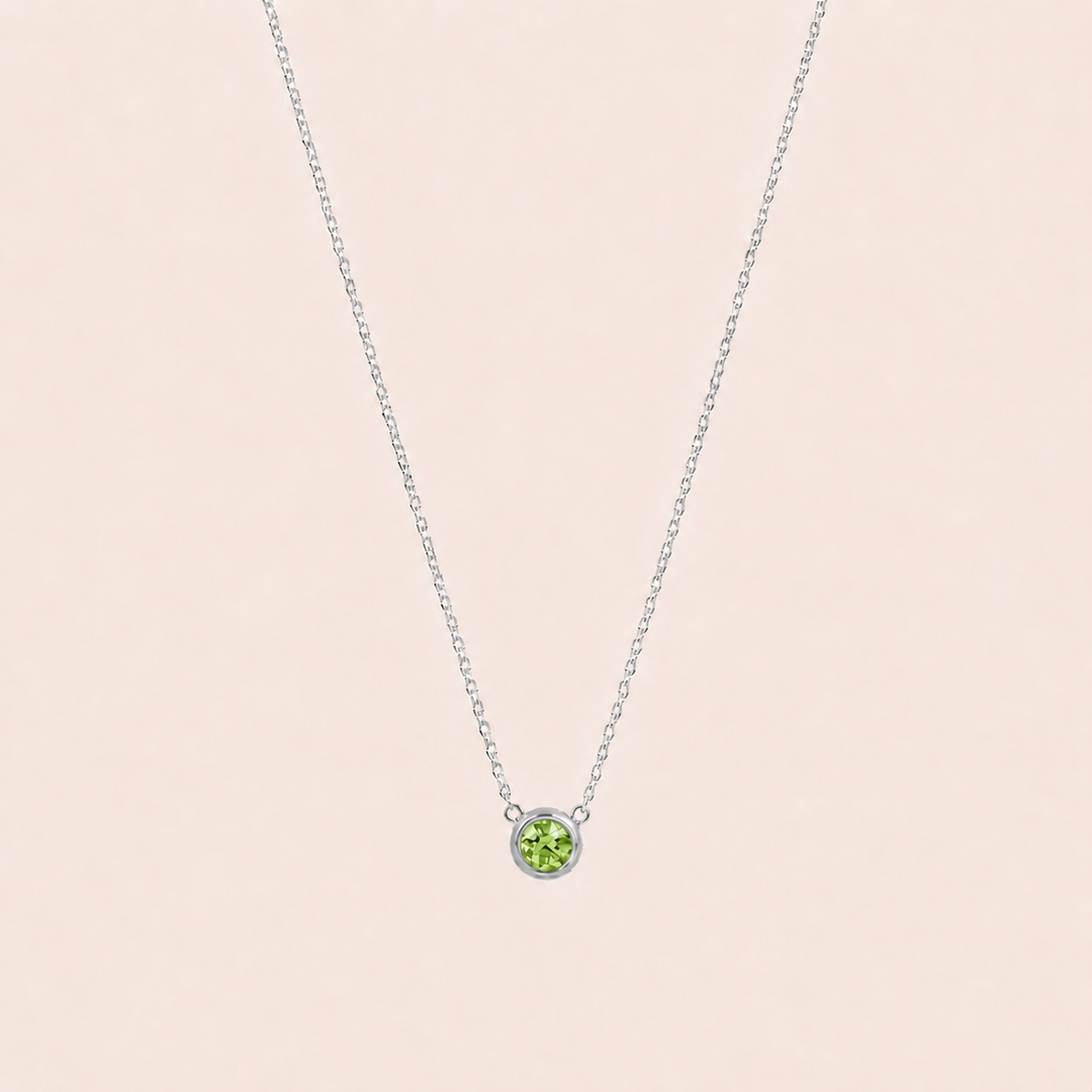 Birthstone Pendants Necklace Silver Aug