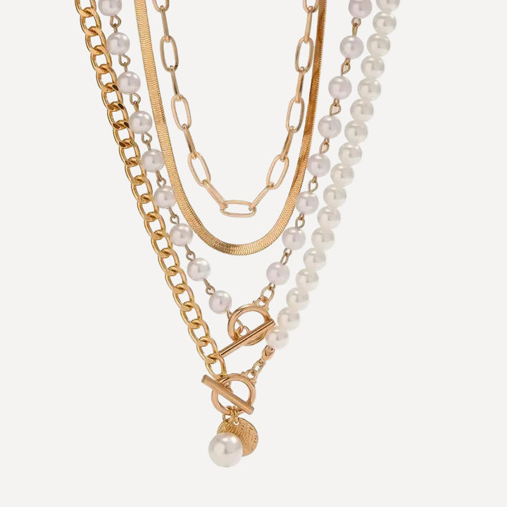 Vintage Pearl & Gold Snake Chain Necklace Set